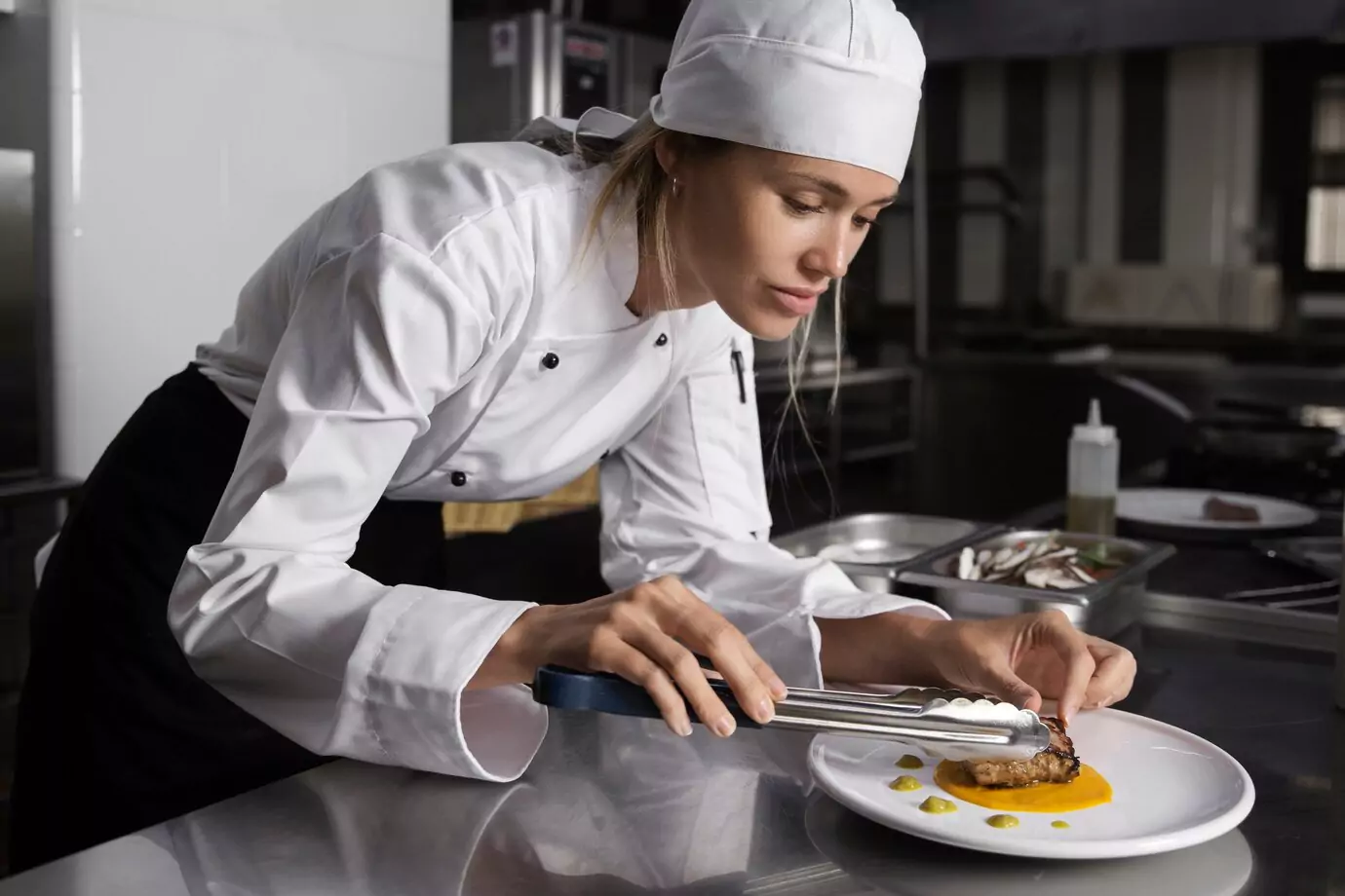 side-view-woman-arranging-food-plate